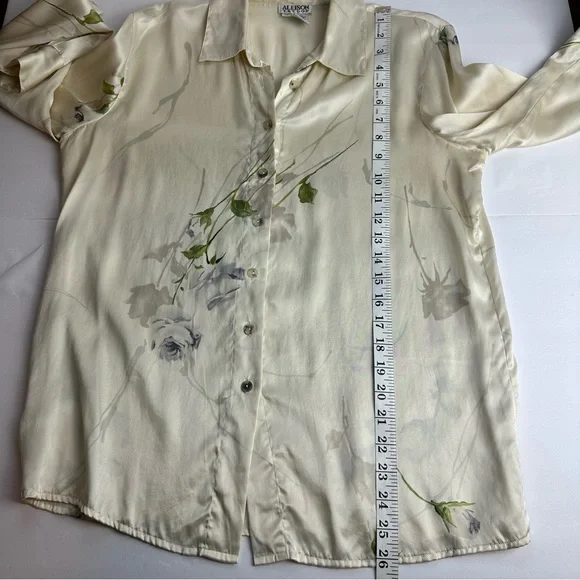Vintage 100% Silk Blouse Women’s Medium Button Up Shirt Allison Taylor Floral - Picture 4 of 7